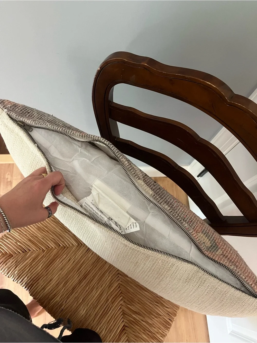 Boho Peach and Gray Decorative India Lumbar Pillow - Unbranded
